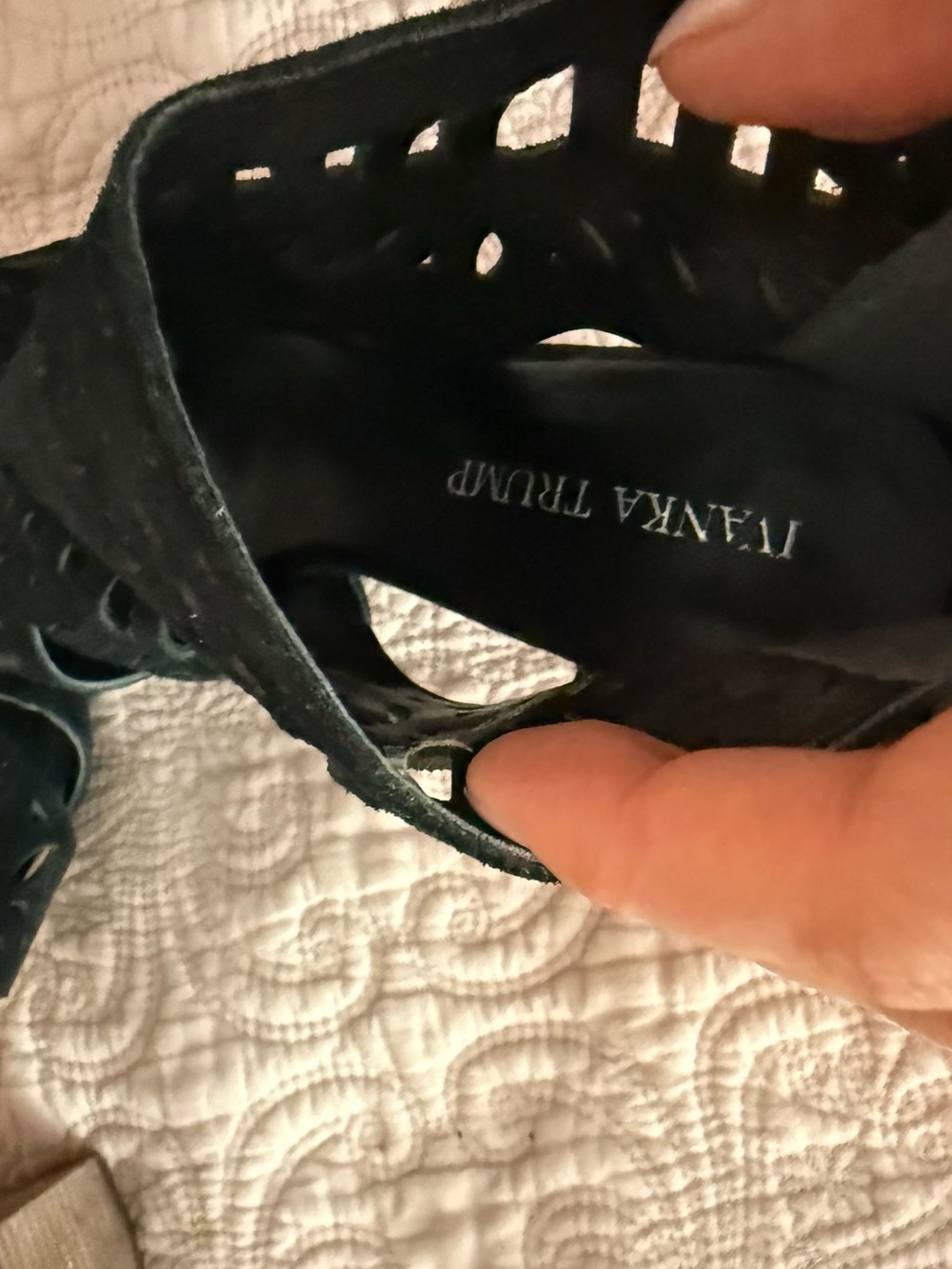 Ivanka Trump Black Laser-Cut Suede Peep-Toe Heels